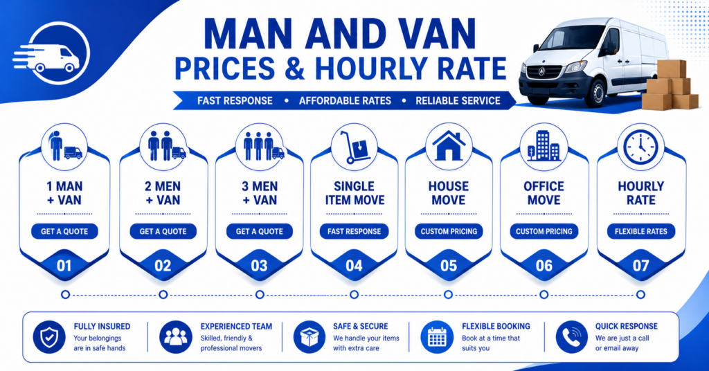 Man and van Limehouse cheap prices and hourly rate infographic without price figures