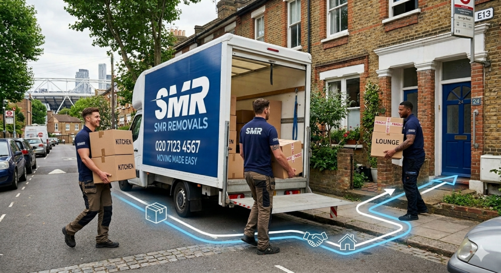 Cheap man and van West Ham team loading furniture into removal van in West Ham E15