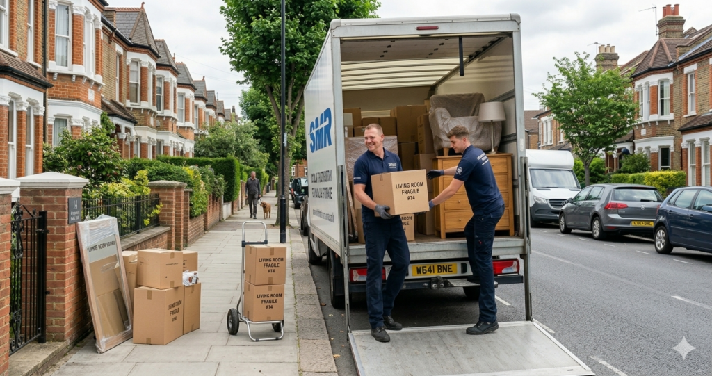 Man and Van Walthamstow team loading furniture and boxes into a removal van in E17