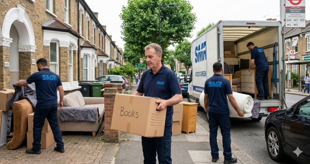 House and flat removals Wood Green team carrying furniture and boxes during a local move