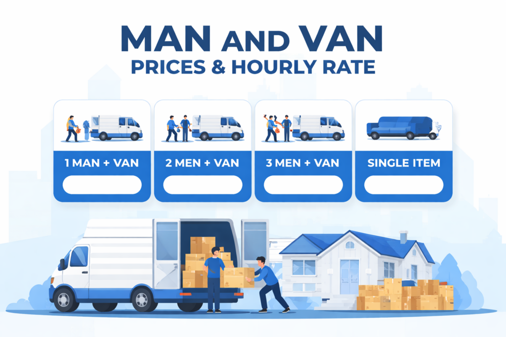Elephant and Castle SE17 removals infographic showing man and van services