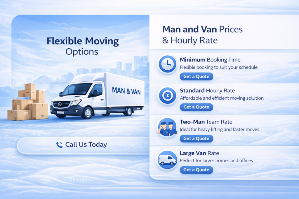 Infographic displaying Man and Van Ealing W5 removal services and moving options
