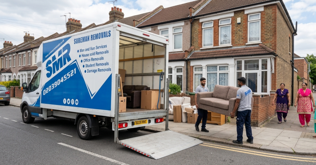 Man and van North Finchley N12 movers loading boxes for a local house move