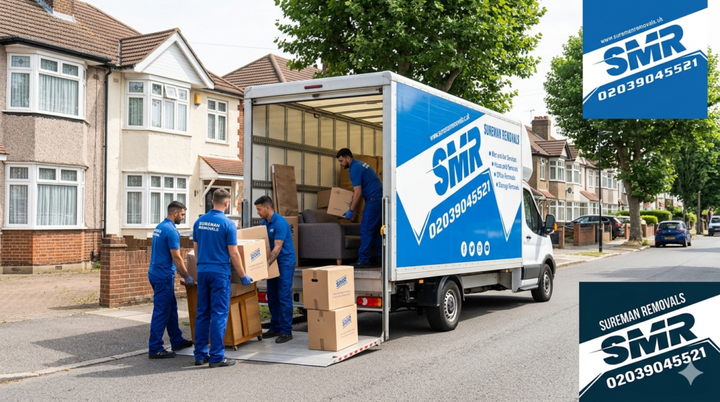 Sureman Removals team loading wrapped boxes into a van for a man and van service in Orpington