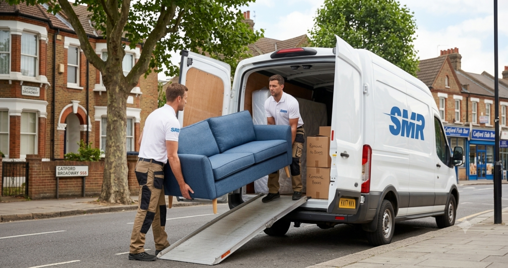 Man and van team loading boxes in Muswell Hill for home removals