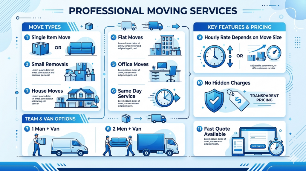 Infographic for Man and Van Notting Hill prices, hourly rate and removal service options