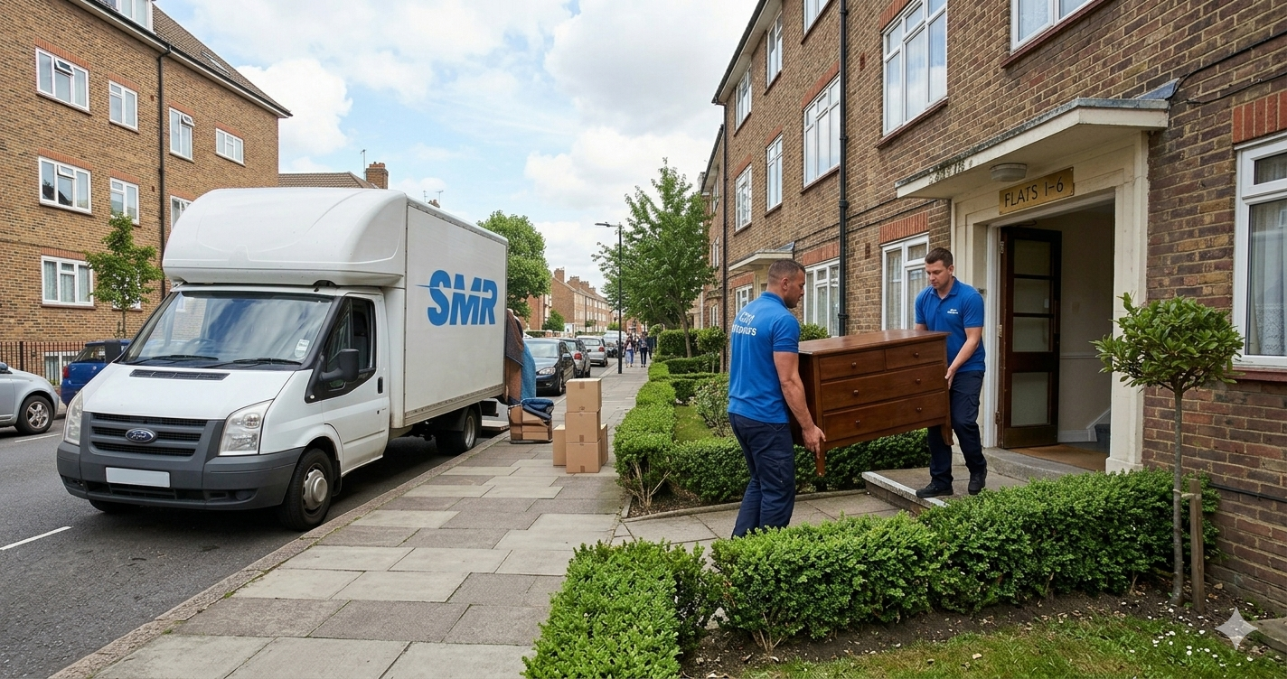Same day man and van Orpington BR5 movers carrying wrapped boxes for an urgent local move